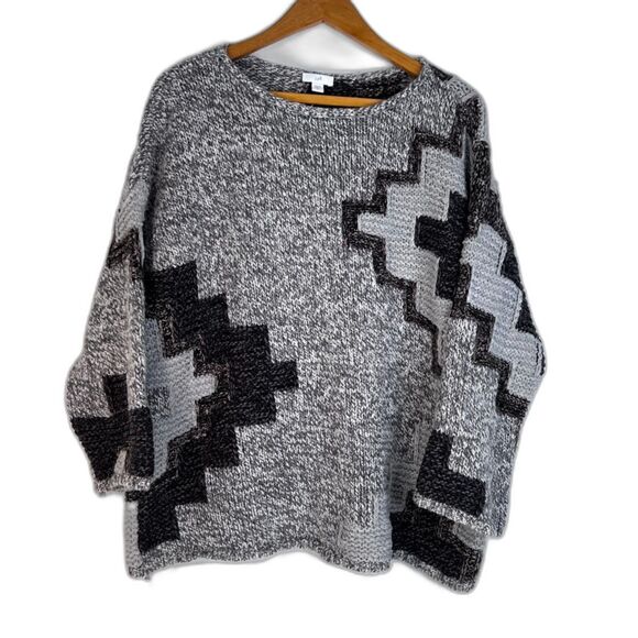 J Jill Chunky Knit Boxy Sweater Geometric Pattern Oversized Size Medium Artsy - Picture 1 of 9